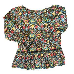 Peek All Over Floral Botanic Novelty Print Peplum Bell Sleeve Top 8